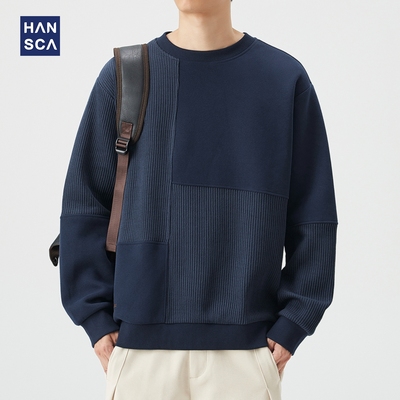 hansca300g重磅肌理感圆领卫衣男