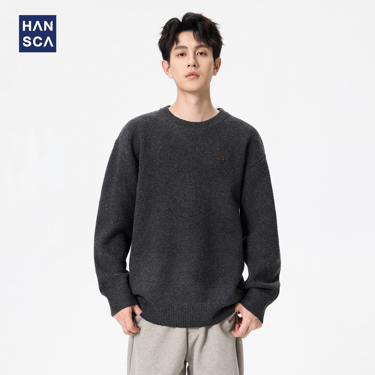 hansca640g宽松慵懒风针织毛衣男
