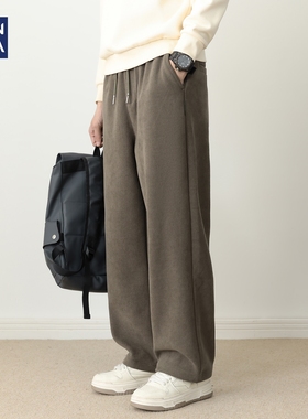 hansca440g重磅欧棉绒肌理直筒卫裤男冬季宽松垂感抽绳休闲长裤