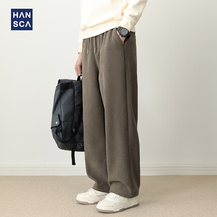 hansca440g重磅欧棉绒肌理直筒卫裤男冬季宽松垂感抽绳休闲长裤