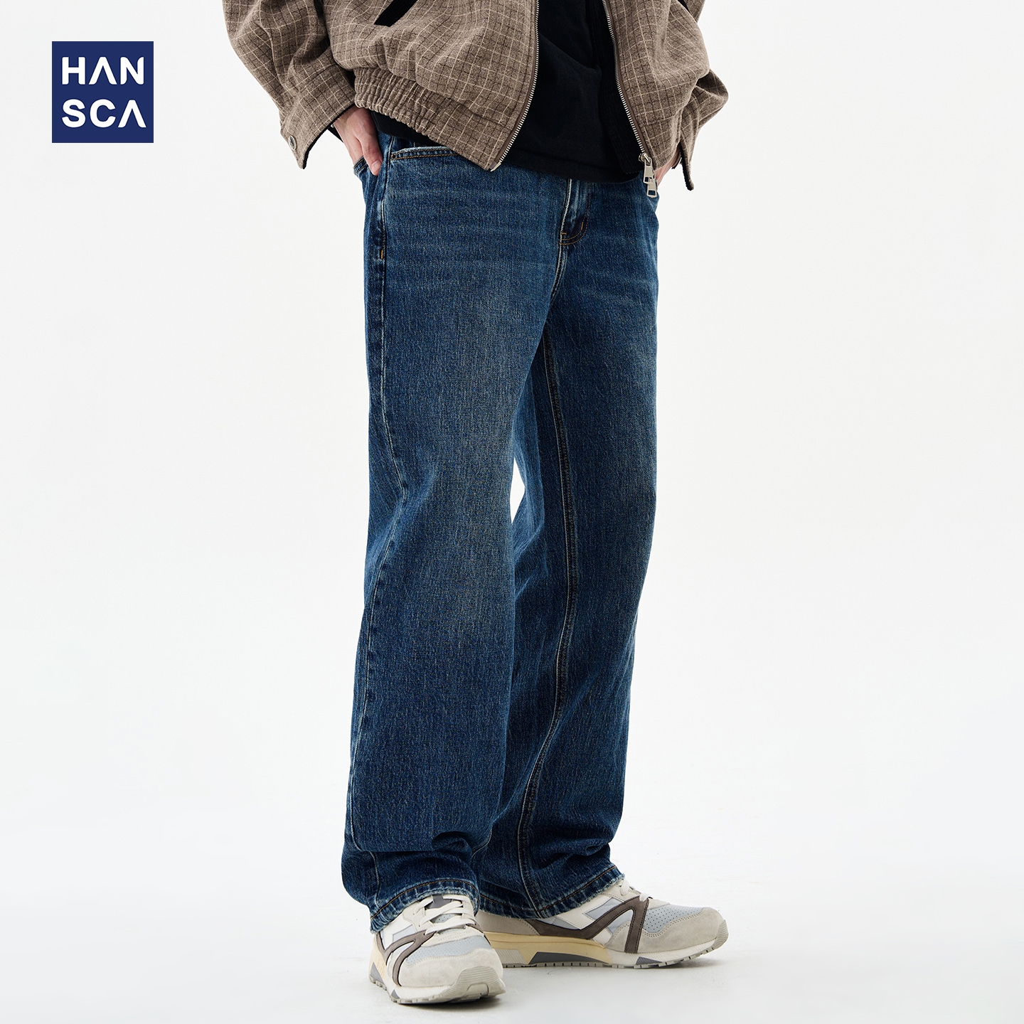 复古直筒阔腿牛仔裤男春秋新款