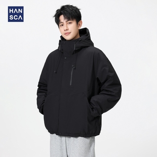 hansca90白鹅绒黑色连帽羽绒服男冬季保暖三防可拆卸内胆羽绒外套