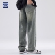 做旧纯棉宽松直筒阔腿长裤 hansca复古牛仔裤 潮牌美式 夏季 子 男薄款
