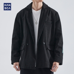 休闲上衣男生 西服外套男潮牌宽松灯芯绒痞帅西装 hansca秋冬季 新款