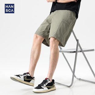宽松透气五分裤 hansca防泼水超薄70D尼龙冰丝速干休闲短裤 男夏季
