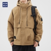 hansca户外防风连帽工装 羽绒服男2024冬季 宽松加厚保暖夹克外套