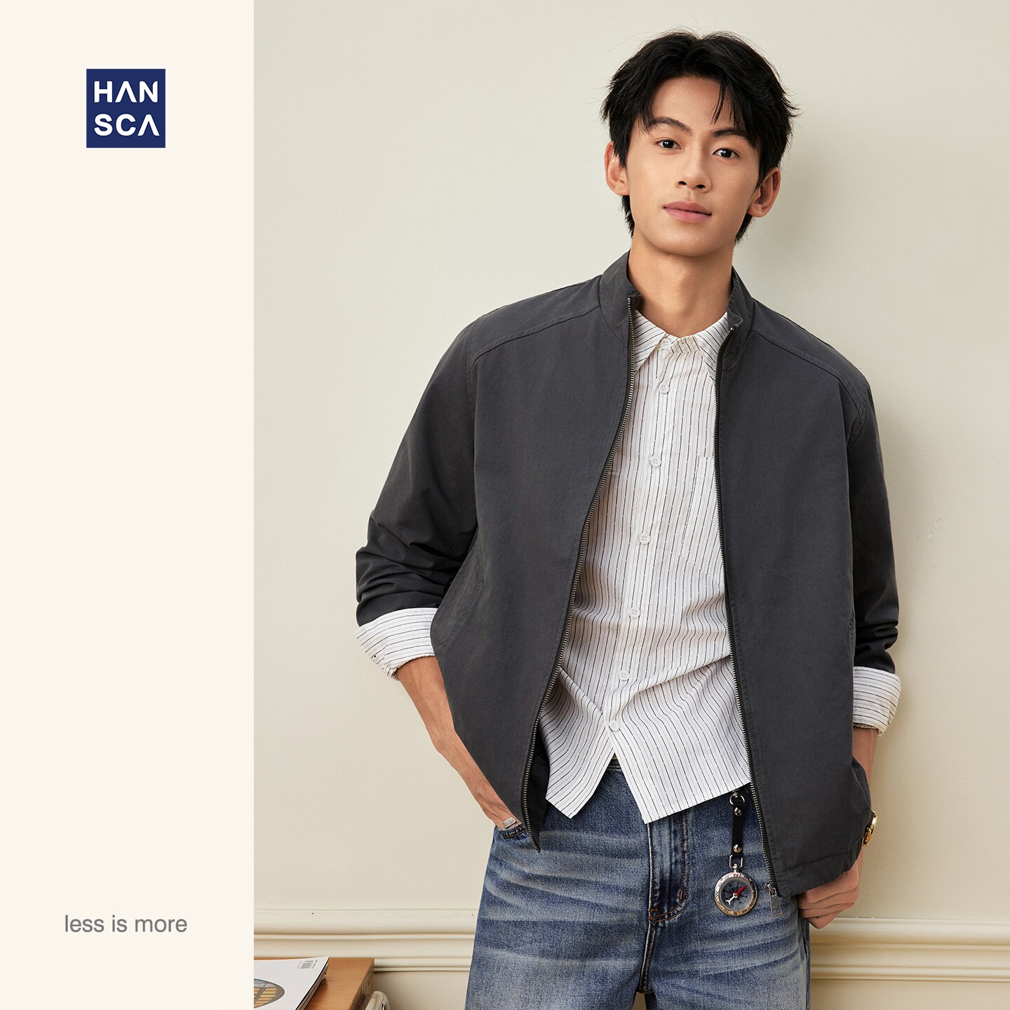 hansca复古棉麻立领夹克男士春季2026新款高级感宽松休闲上衣外套
