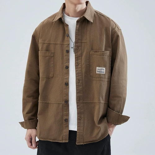 Рубашка, мужская весенняя демисезонная японская трендовая хлопковая куртка для отдыха, 2025 года, оверсайз