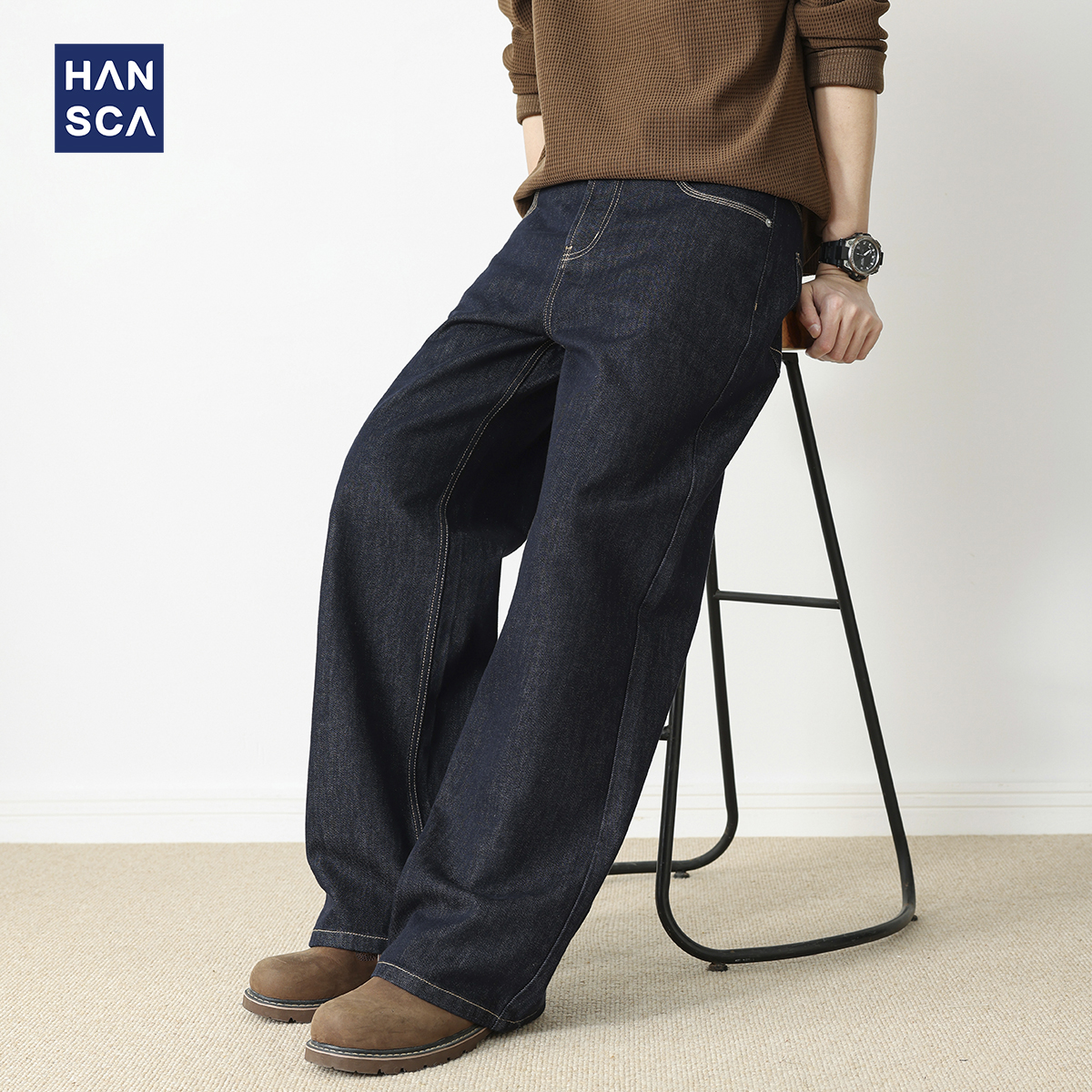 莱赛尔原色阔腿牛仔裤男