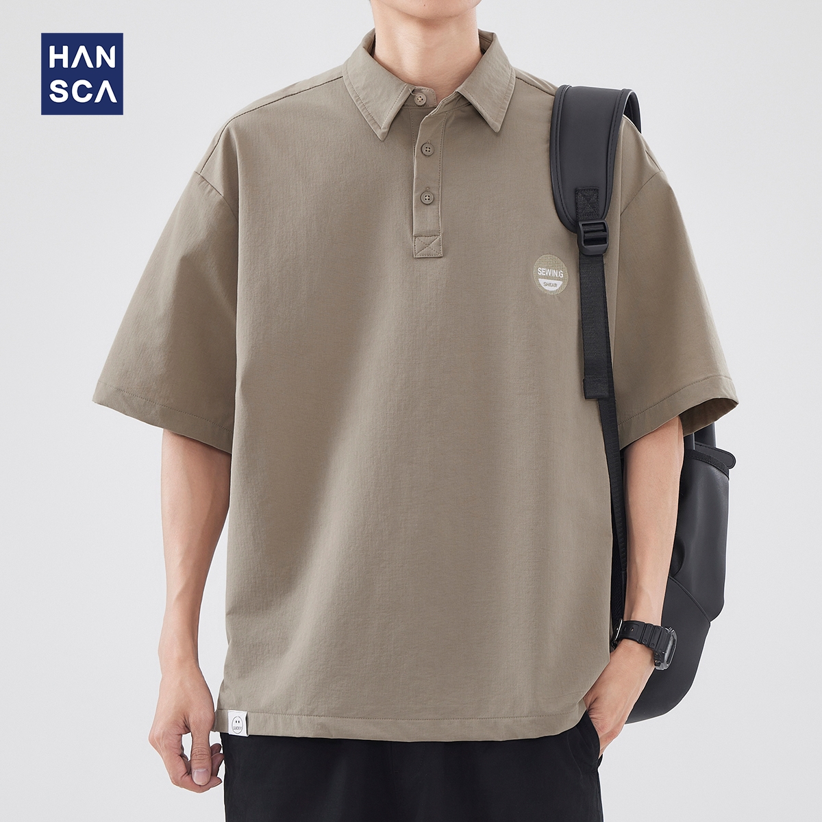 hansca速干翻领短袖衬衫男夏季新