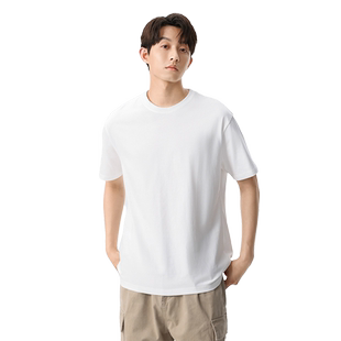 hansca 美式260g重磅短袖t恤男夏季新款宽松三本针白色纯棉打底衫