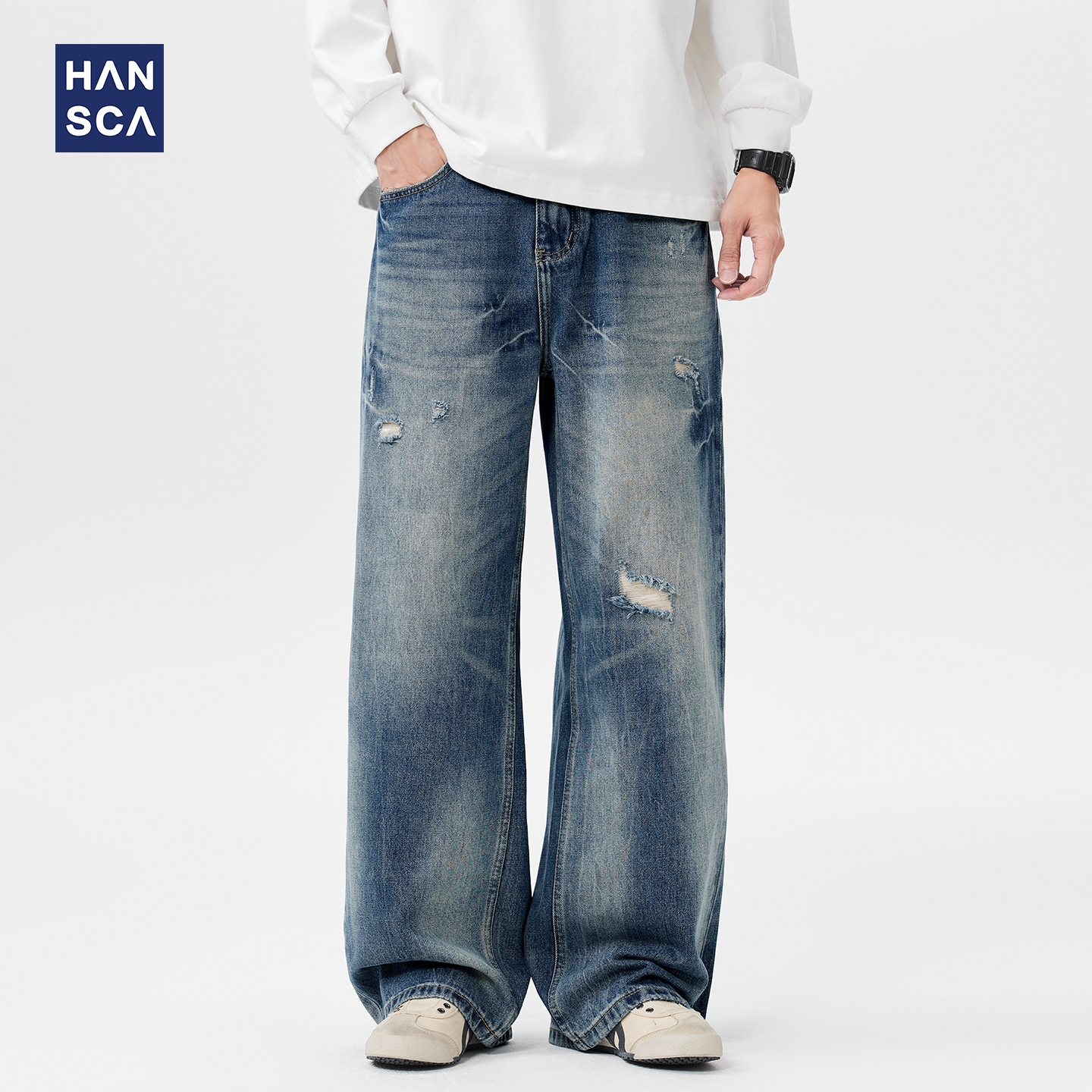 破洞牛仔裤男潮牌痞帅2025新款