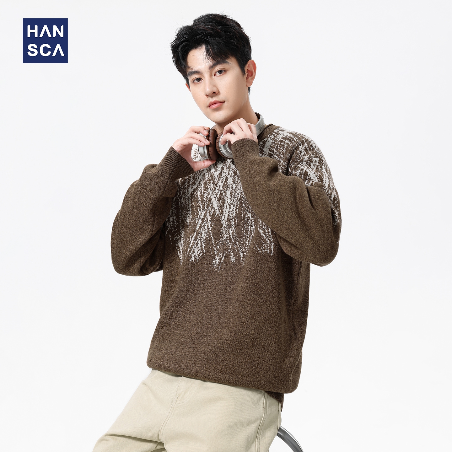 重磅圆领针织毛衣男2025新款