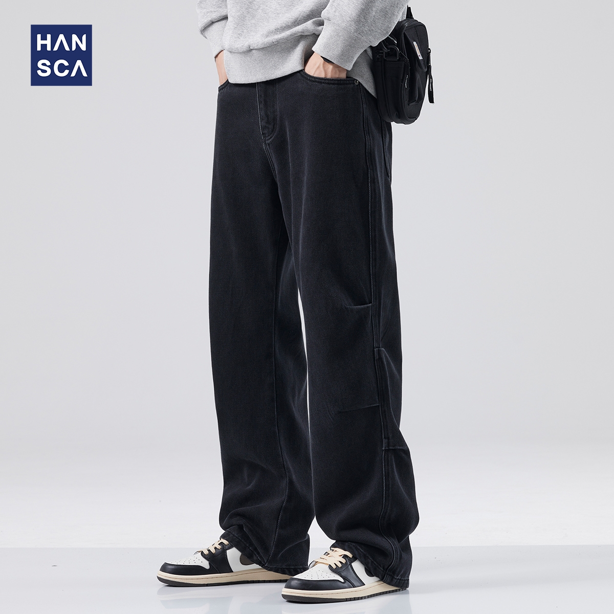 黑色牛仔裤男秋季美式高街