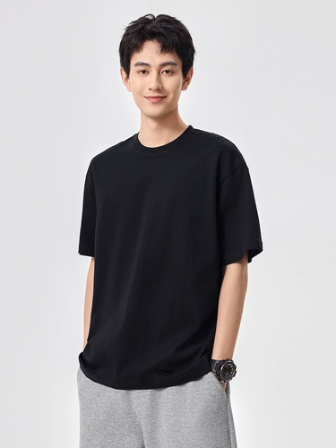 Хлопковая летняя тонкая цветная приятная телу футболка с коротким рукавом, в американском стиле, круглый воротник