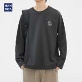 hansca 纯棉上衣 宽松潮牌趣味印花2024年秋季 日系重磅长袖 t恤男士