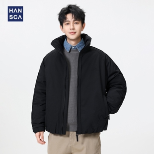 hansca冬季加厚保暖短款羽绒服男款2025新款时尚刺绣防风立领外套
