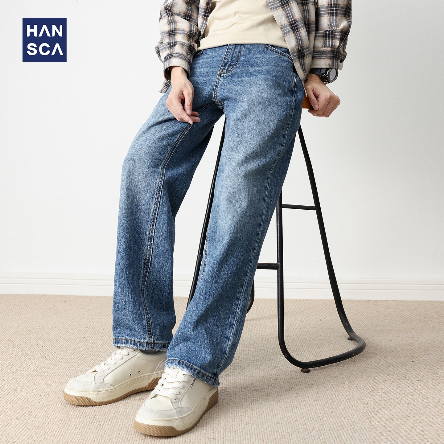 hansca弹力直筒牛仔裤男2025秋季441g重磅蓝色复古水洗宽松休闲裤,男装,牛仔裤,淘宝优惠券,粉丝福利购,淘宝优惠卷