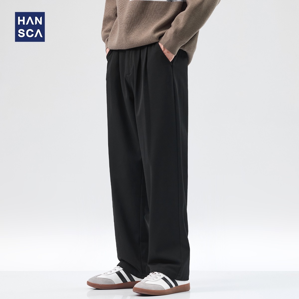 hansca春秋季休闲裤男士2025新款宽松垂感西裤黑色弹力直筒长裤子,男装,休闲裤,淘宝优惠券,粉丝福利购,淘宝优惠卷