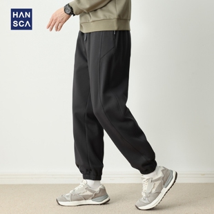 hansca270g慕斯肌底加绒抽绳卫裤男秋冬季美式复古宽松束脚运动裤