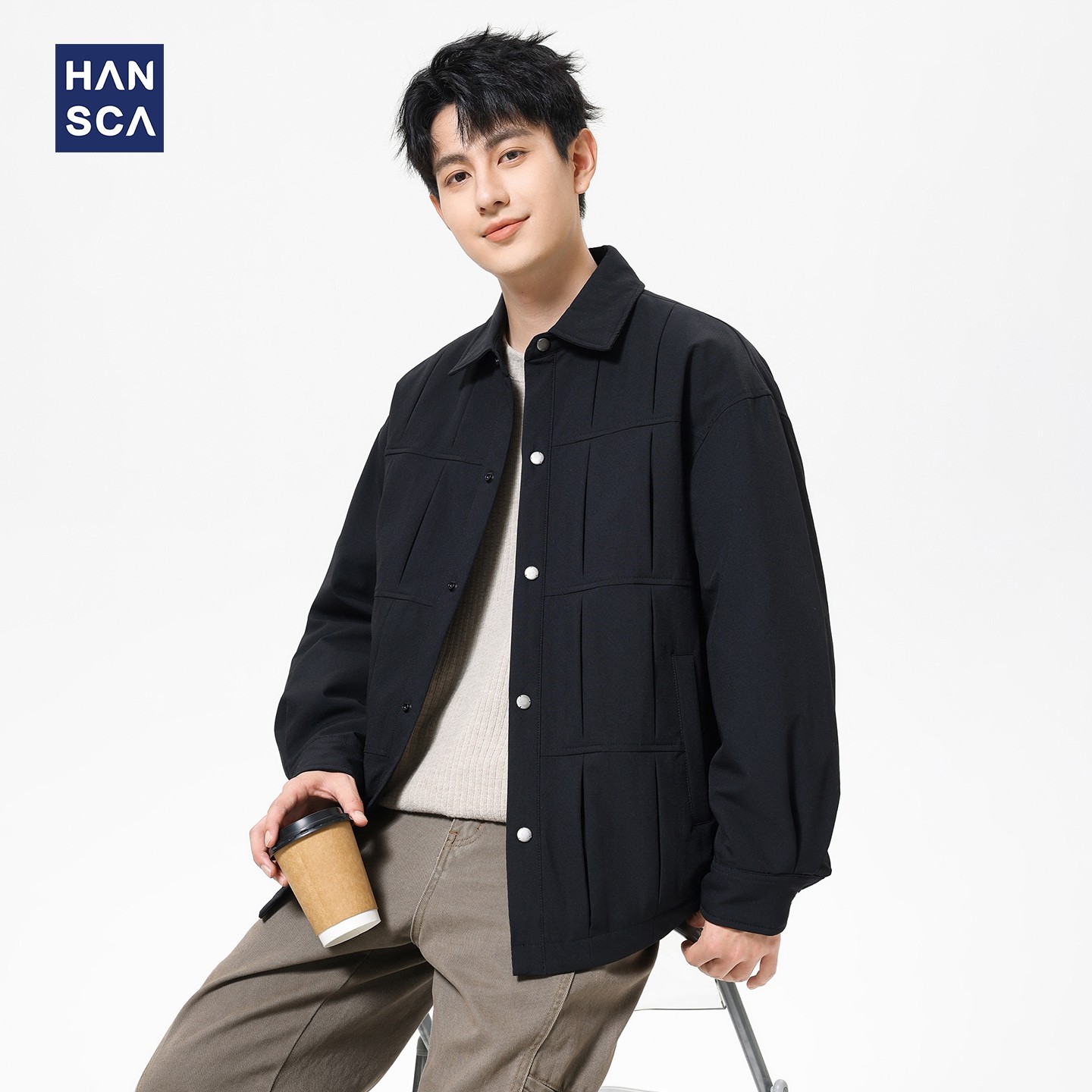 hansca复古褶皱衬衫风轻薄羽绒服男2025冬季新款90白鸭绒保暖外套,男装,羽绒服,淘宝优惠券,粉丝福利购,淘宝优惠卷