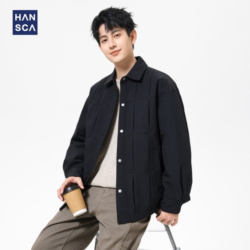 hansca复古褶皱衬衫风轻薄羽绒服