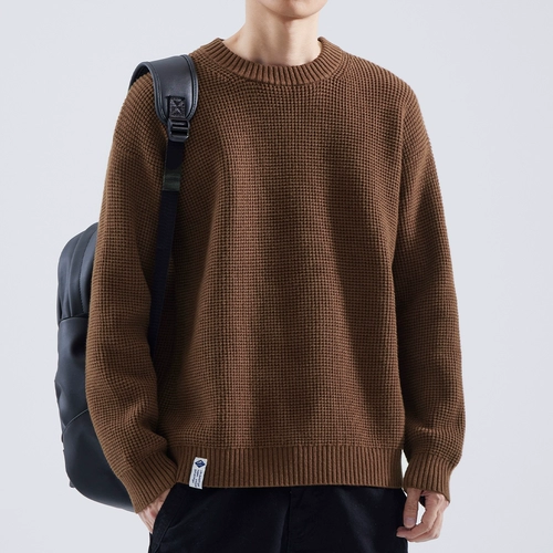 Мужской демисезонный цветной трикотажный свитер с круглым воротником для отдыха, оверсайз