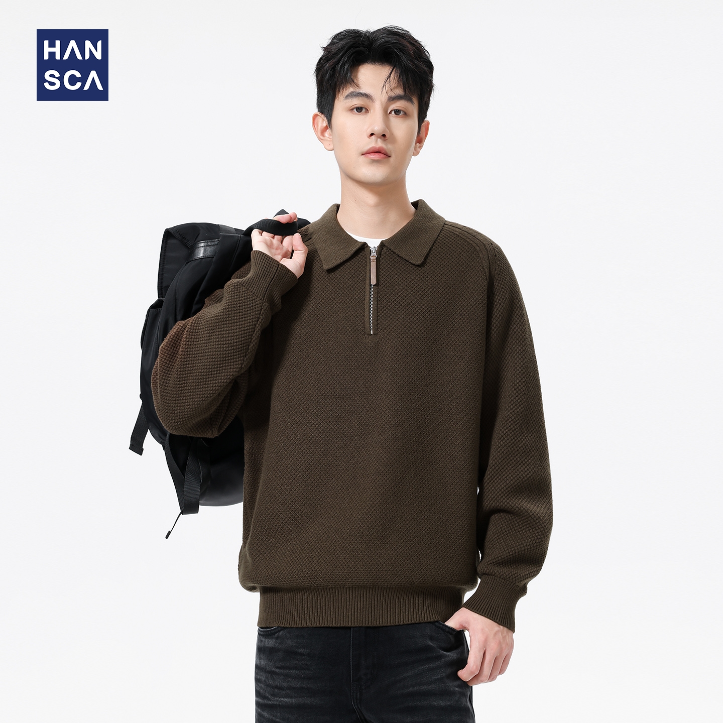 半拉链翻领毛衣男士2025新款