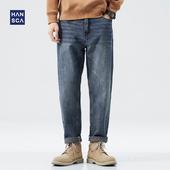 潮流复古直筒休闲蓝色锥形长裤 新款 男2022年秋季 hansca宽松牛仔裤