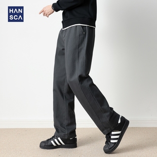 hansca350g重磅字母绣花纯棉休闲裤男士2025秋季复古拼接通勤长裤