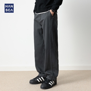hansca 350g重磅宽松纯棉休闲裤男2025新款秋季V字刺绣直筒长裤子