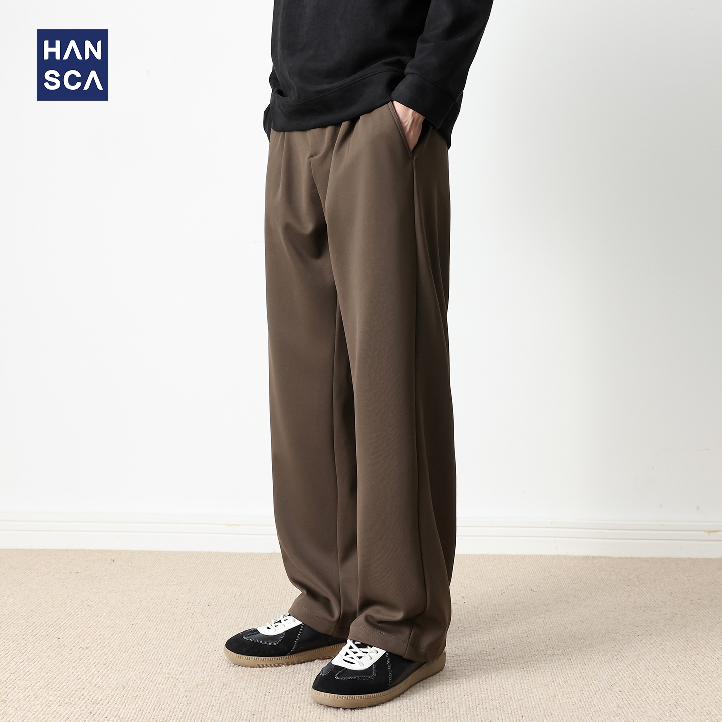 hansca310g宽松直筒压褶休闲裤男