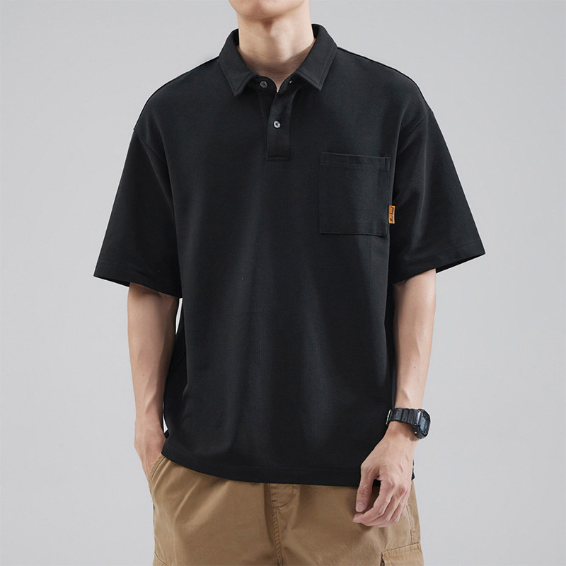 HANSCA 2023 SUMMER NEW HEAVY SHORT SLEEVE POLO SHIRT MENS AMERICAN LOOSE SHIRT COLLAR MENS HALF SLEEVE T-SHIRT