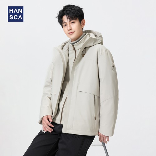 hansca户外防风浅灰色羽绒服鸭绒