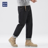 hansca弹力直筒牛仔裤 原色简约水洗宽松百搭长裤 男2024秋冬季 美式