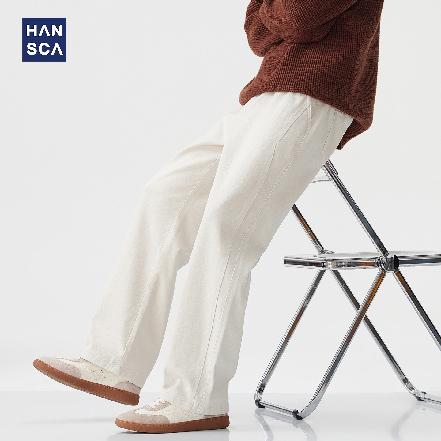 hansca400g纯棉宽松直筒休闲裤男