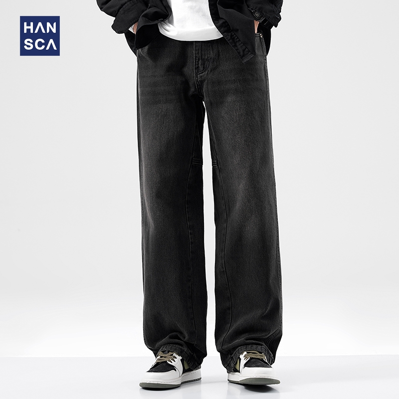 hansca美式直筒牛仔裤男秋季新款