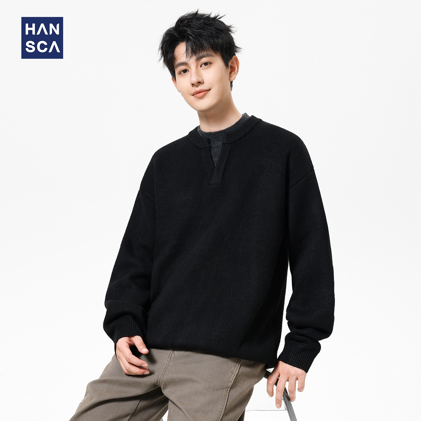 黑色毛衣男高级感男士宽松