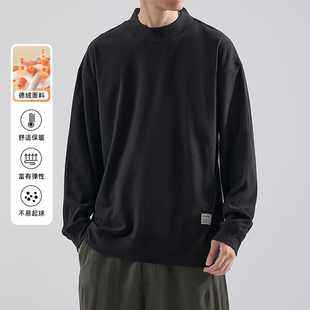 宽松复古加绒保暖半高领休闲打底衫 t恤男2024秋季 德绒长袖 hansca