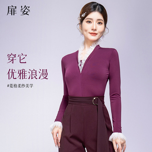 跳舞衣F1114 国标舞长袖 扉姿 摩登舞上衣女秋冬拉丁舞练功服新款