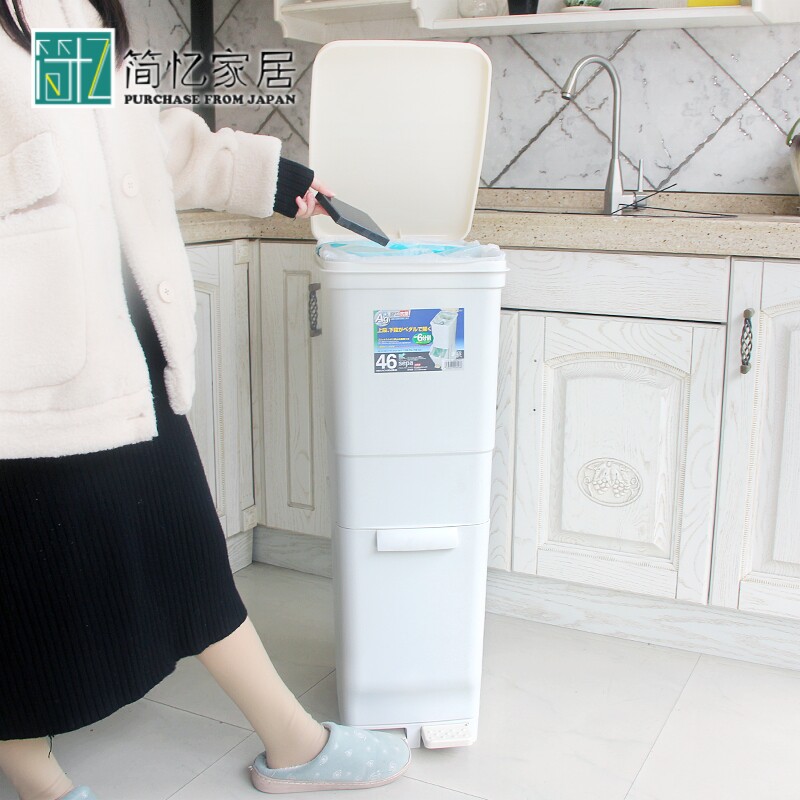 日本进口双层分类垃圾桶脚踏式带盖一体垃圾箱家用大号垃圾收纳桶