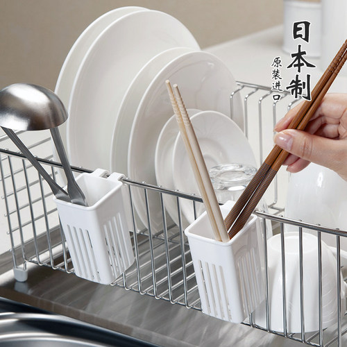 日本筷子叉勺收纳盒挂式沥水筒架