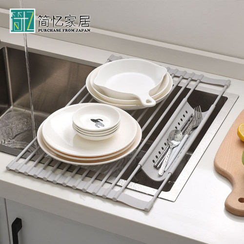 日本硅胶沥水垫水槽可折叠置物架