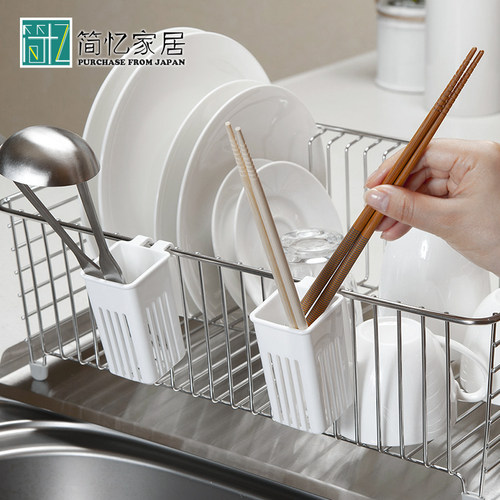 日本筷子叉勺收纳盒挂式沥水筒架