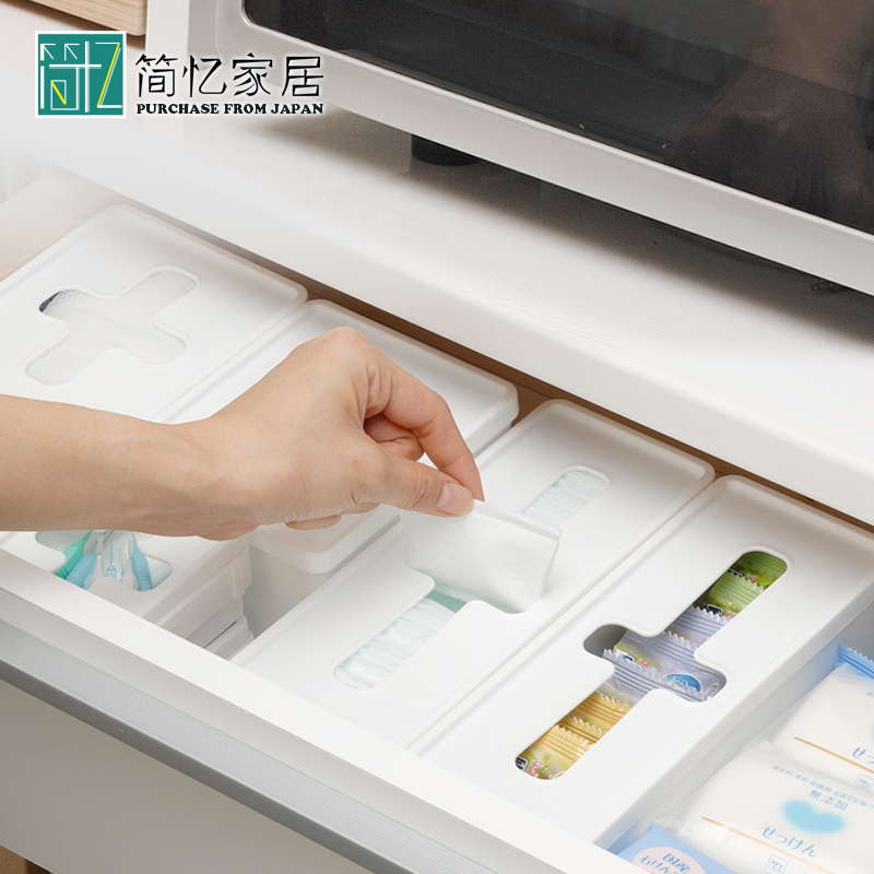 日本进口十字口收纳盒塑料袋储物盒小杂物整理盒子抽屉收纳箱带盖