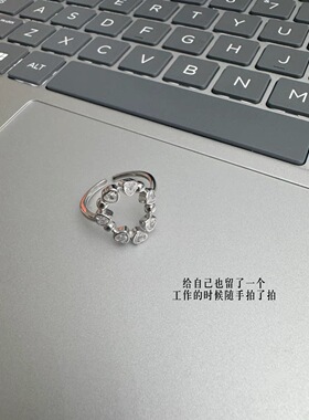 韩国小众设计s925纯银锆石戒指女百搭气质时尚纯银开口戒指环
