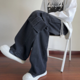 美式高街大口袋牛仔裤男春秋季复古潮牌宽松休闲百搭阔腿工装长裤，男装牛仔裤，电商A036