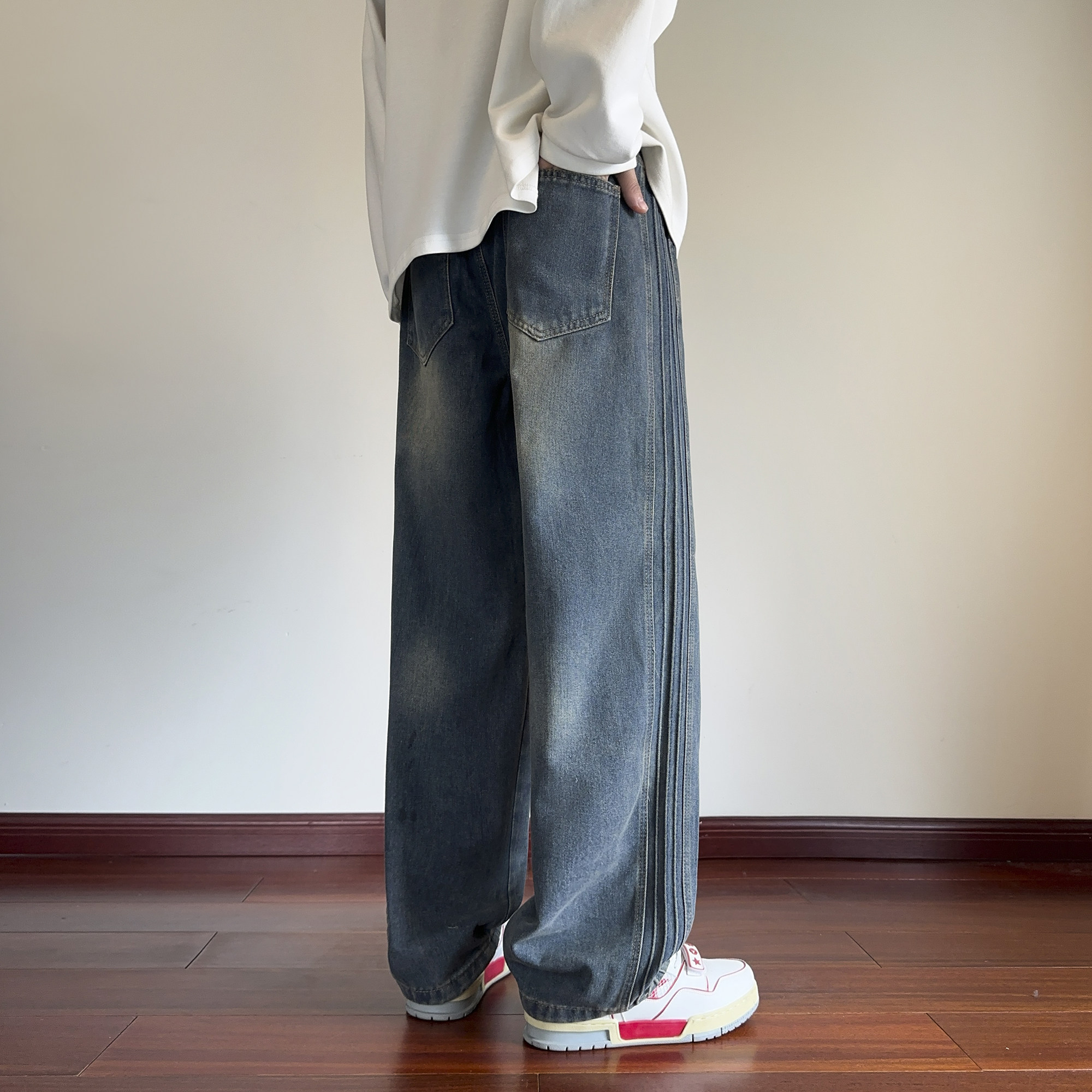 2025春季新品牛仔裤条纹百搭休闲牛仔裤HM86/P55,男装牛仔裤,电商A036