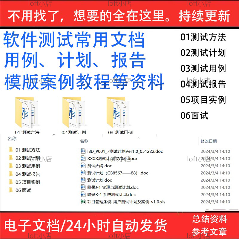 软件测试功能性能常用测试文档测试用例计划报告模版案例教程实例