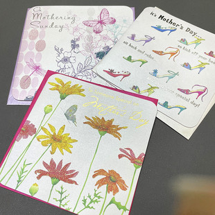 Mother's Day greeting card大品牌母亲节贺卡对折彩色闪粉祝福卡